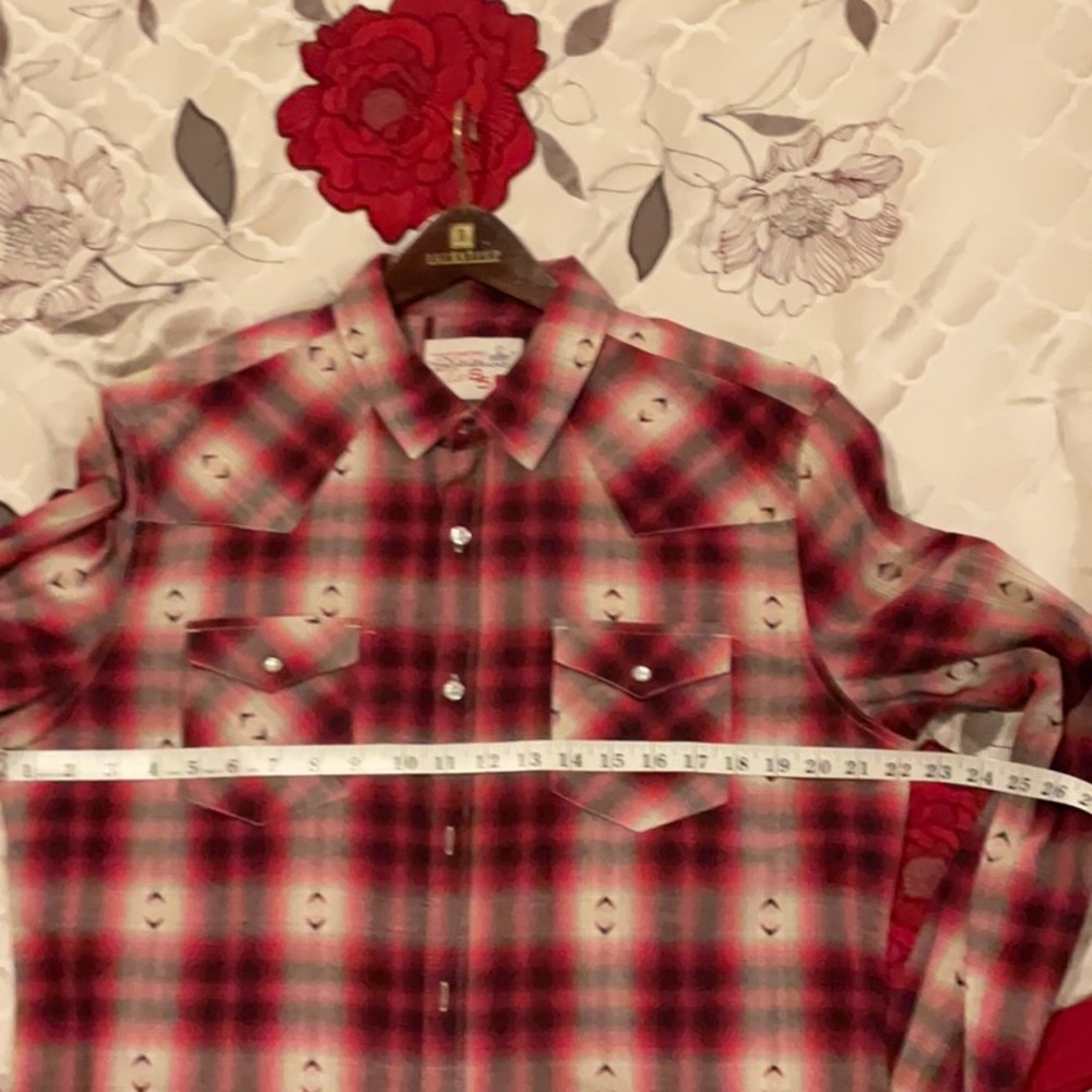 Western Shirt JNCO Crown Brand Size L Western Cut Red Plaid L/S Button Down - Picture 5 of 8